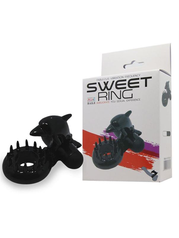 Чёрное эрекционное виброкольцо Sweet Ring с дельфинчиком