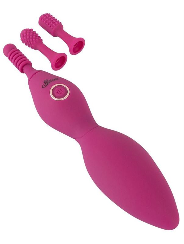 Ярко-розовый клиторальный вибратор с 3 насадками Spot Vibrator with 3 Tips (17,9 см)