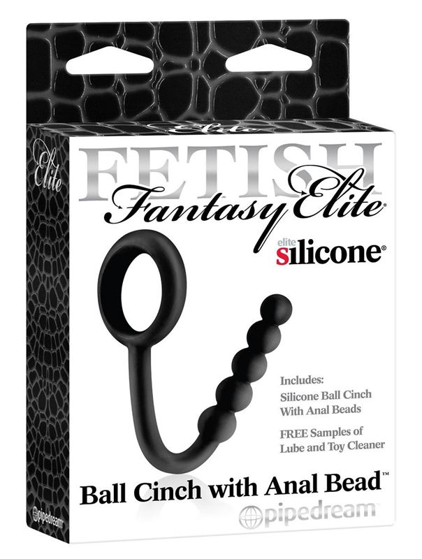 Черное эрекционное кольцо Ball Cinch with Anal Bead с анальной цепочкой