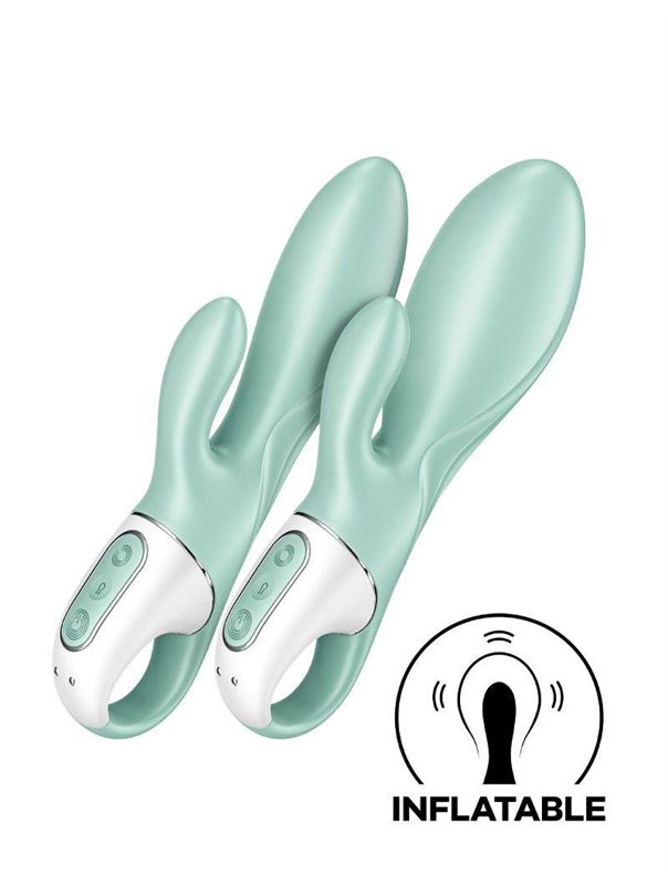 Зеленый вибратор кролик Air Pump Bunny 5+ с функцией расширения (20,4 см)