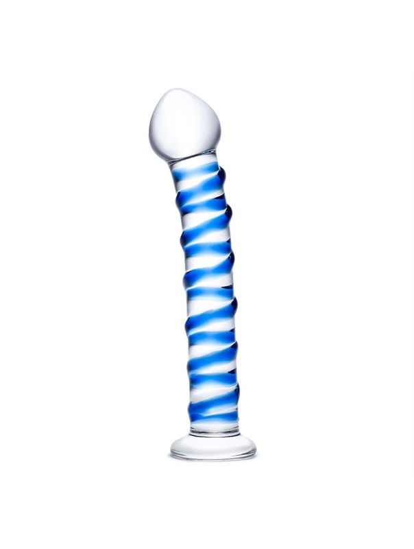 Стеклянный фаллоимитатор с голубой внешней спиралью Blue Spiral (18,5 см)