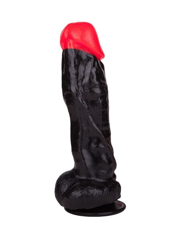 Чёрный фаллоимитатор с красной головкой (20 см)