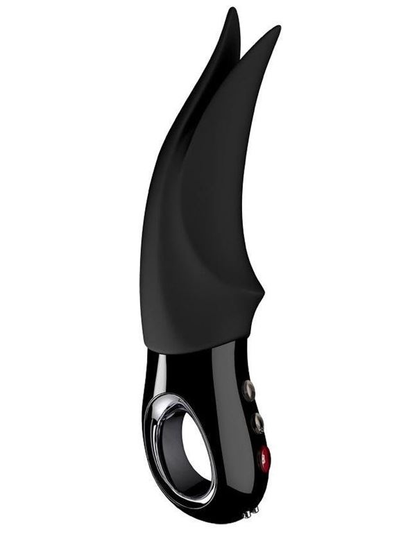 Чёрный вибратор Volta Black Line с раздвоенным кончиком (18,9 см)