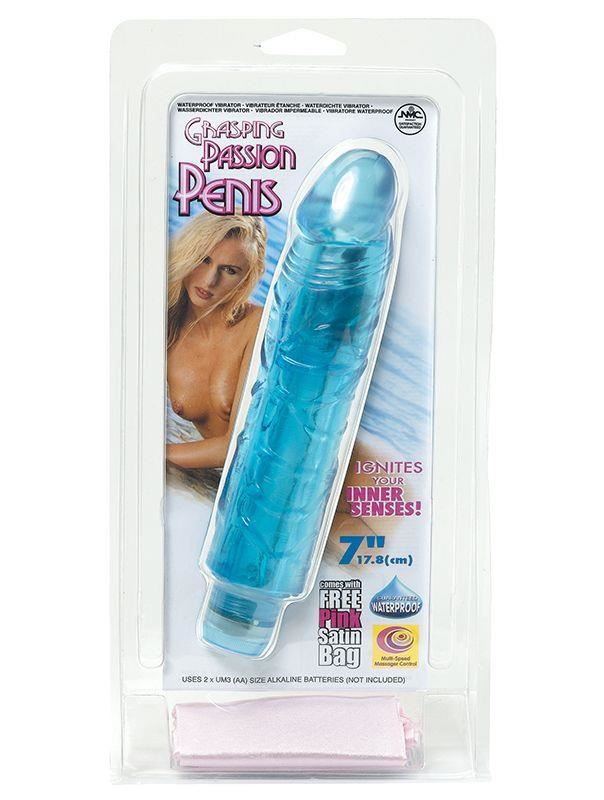 Голубой вибромассажёр GRASPING PASSION PENIS 7 BLUE - 17,8 см.