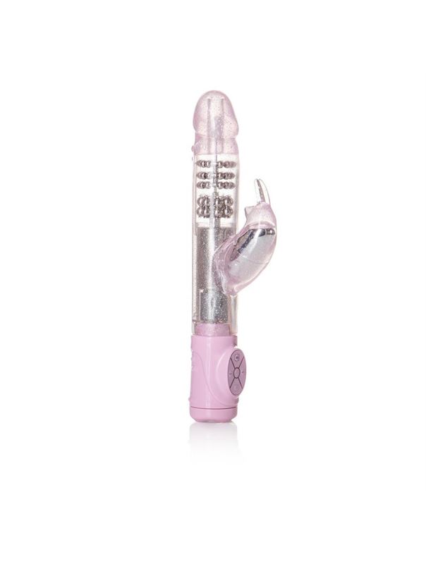 Розовый вибромассажер Thrusting Action Jack Rabbit - 19 см.