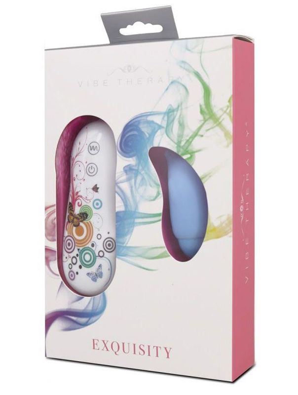 Голубой вибростимулятор EXQUISITY с выносным пультом управления вибрацией