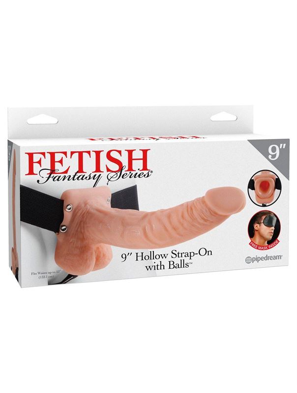 Полый страпон телесного цвета Hollow Strap-On with Balls (24 см)