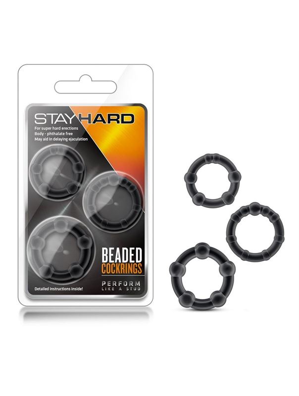 Набор из 3 чёрных эрекционных колец Stay Hard Beaded Cockrings