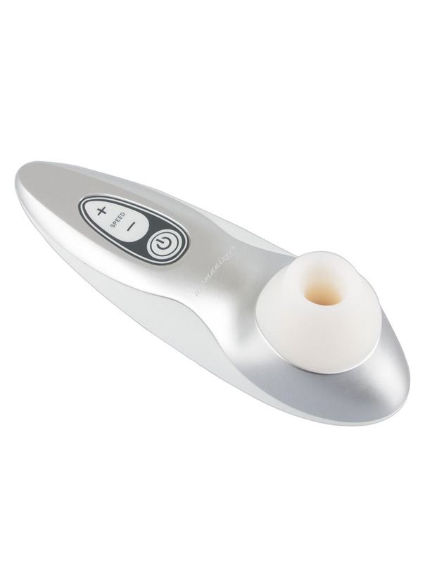 Бело-серебристый бесконтактный стимулятор клитора Womanizer Pro40