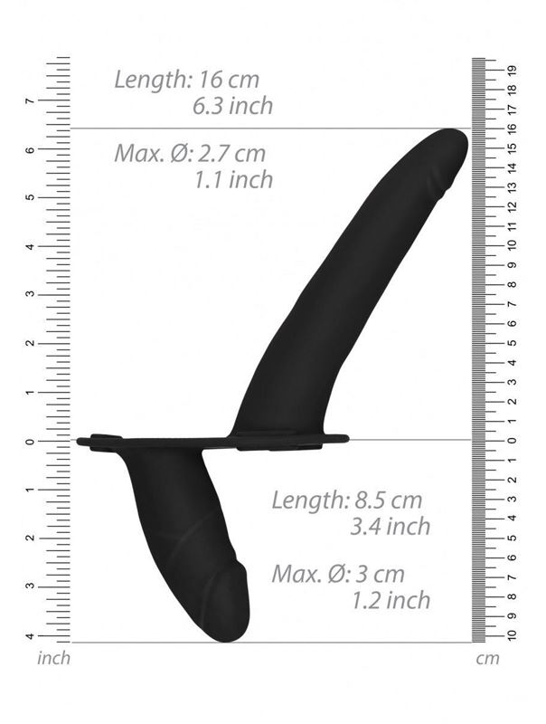 Черный двойной вибрострапон Double Vibrating Silicone Strap-On Adjustable - 15,5 см.