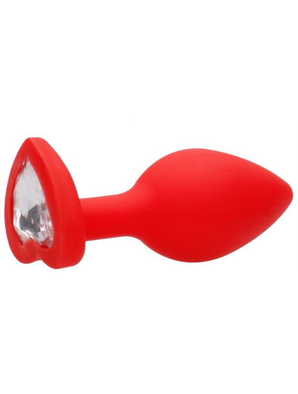 Красная анальная пробка с прозрачным стразом Diamond Heart Butt Plug (7,3 см)