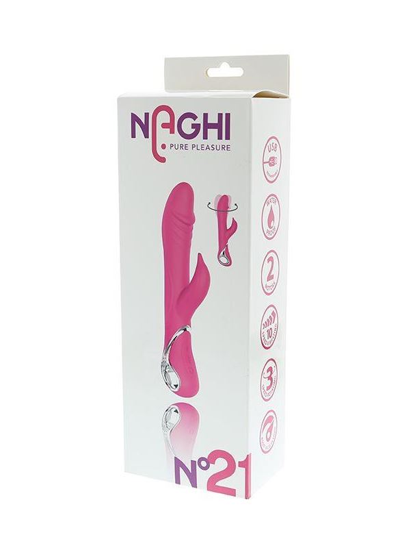 Розовый вибратор-ротатор NAGHI NO.21 RECHARGEABLE с клиторальным отростком