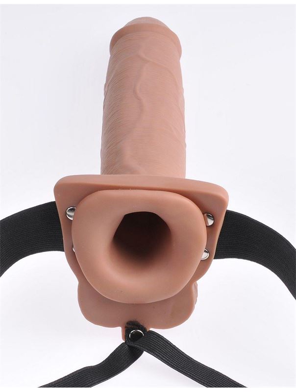Кофейный перезаряжаемый фаллопротез 10 Hollow Strap-on with Remote - 21,6 см.