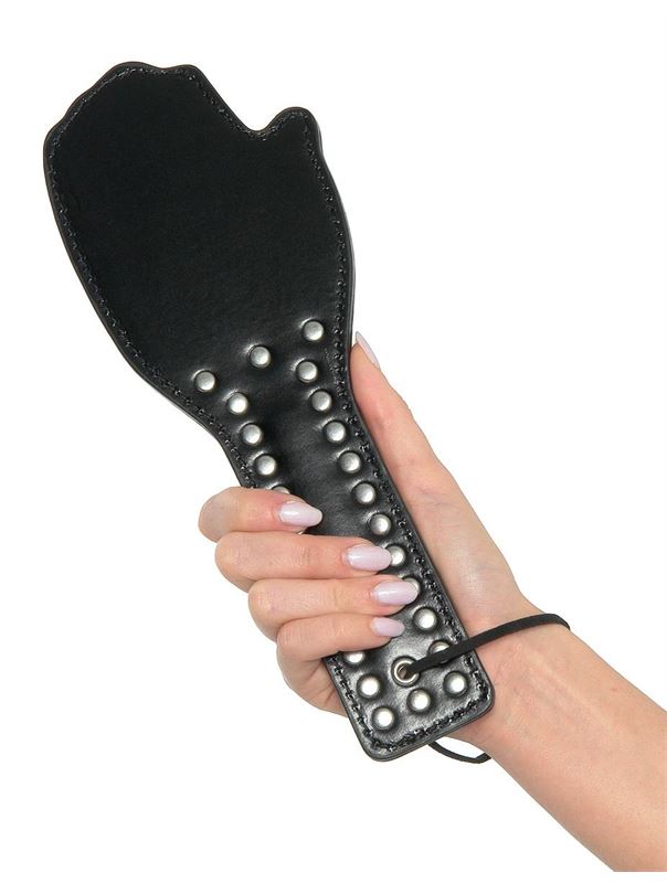 Чёрная шлёпалка в форме ладошки SPANK ME PADDLE - 28,5 см.