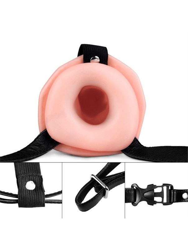 Телесный фаллопротез с вибрацией Vibrating Unisex Hollow Strap On - 19 см.