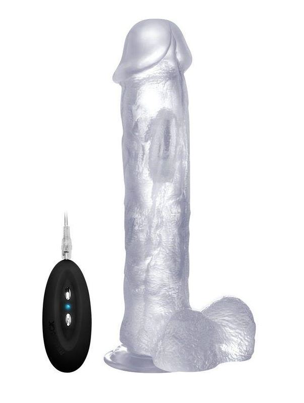 Прозрачный вибратор-реалистик Vibrating Realistic Cock 11 With Scrotum - 29,5 см.