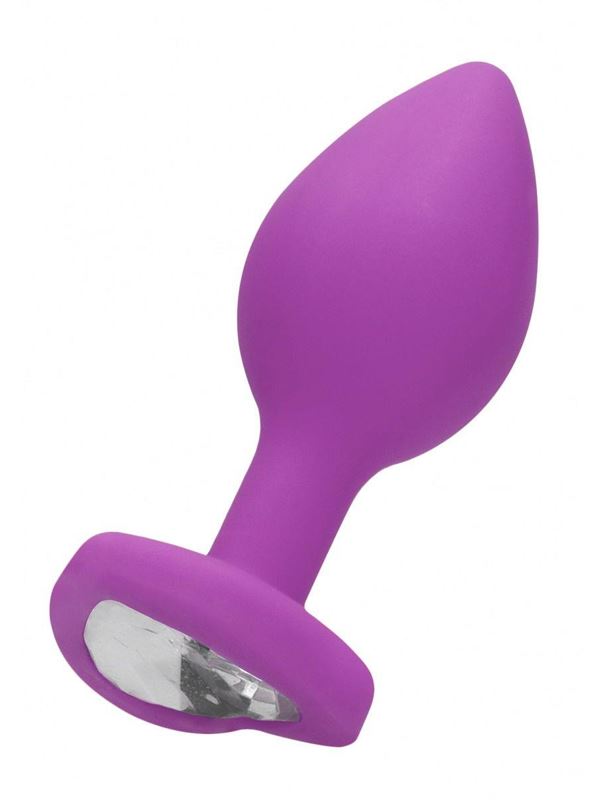 Фиолетовая анальная пробка с прозрачным стразом Diamond Heart Butt Plug (7,3 см)
