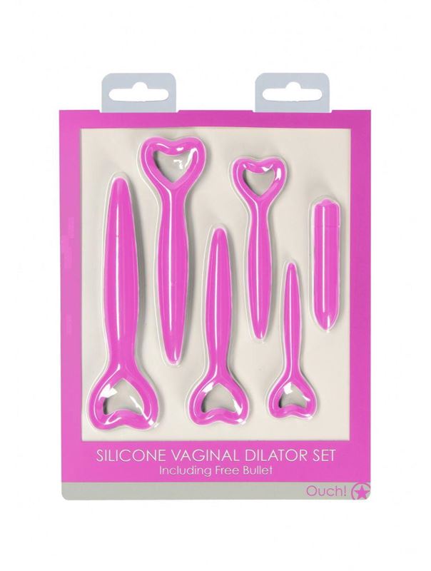 Набор розовых вагинальных расширителей с вибропулей Silicone Vaginal Dilator Set