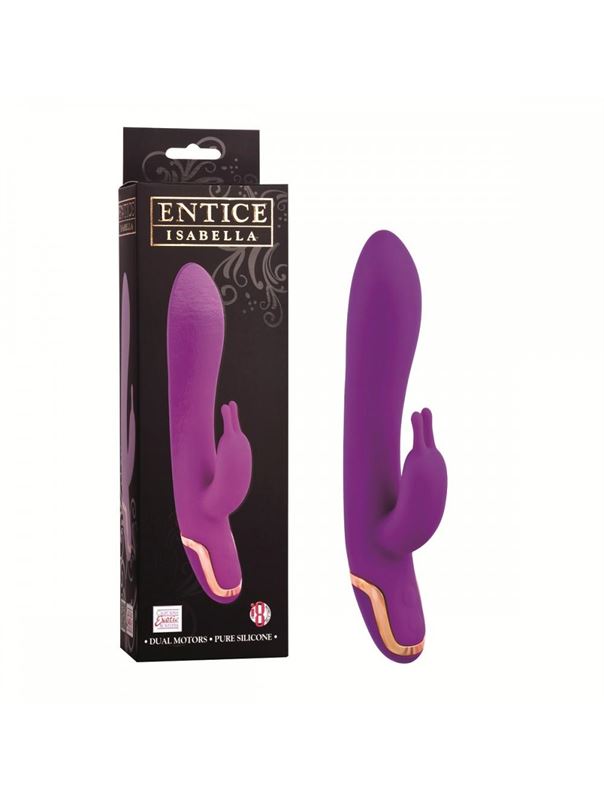 Фиолетовый вибратор с клиторальным стимулятором Entice Isabella - 21,6 см.