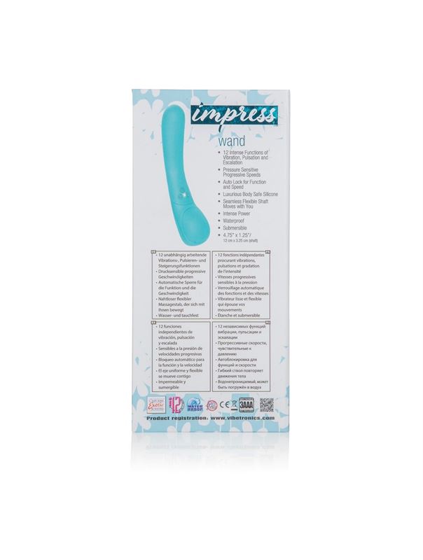Голубой вибромассажер Impress Wand - 12 см.