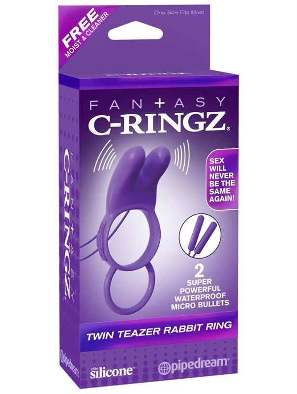 Эрекционное кольцо с вибрацией и подхватом для мошонки Twin Teazer Rabbit Ring