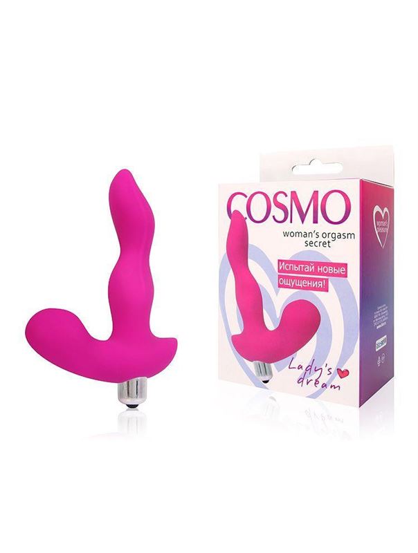 Розовый силиконовый вибромассажер Cosmo с отростком (10 см)