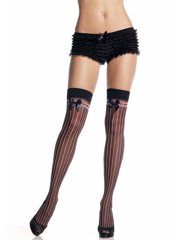 Чулки в полоску с имитацией подвязок SHEER PIN STRIPE THIGH HIGHS