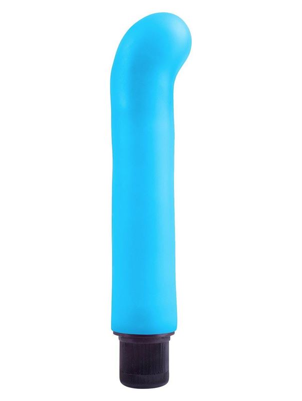 Голубой вибромассажер XL G-Spot Softees с загнутым кончиком (16,2 см)
