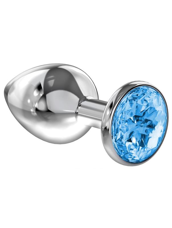 Большая серебристая анальная пробка Diamond Light blue Sparkle Large с голубым кристаллом - 8 см.