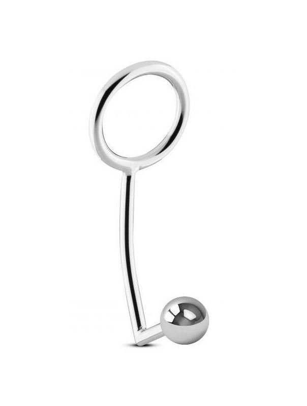 Серебристое эрекционное кольцо с анальной пробкой Sinner Metal Cock Ring With Anal Plug Size S