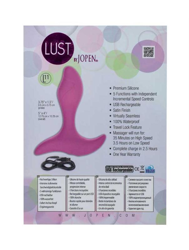 Розовый массажер простаты Lust by JOPEN L11 (12.75 см)