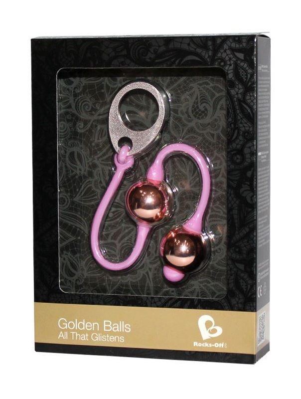 Золотистые шарики Golden Balls на розовом силиконовом шнурке