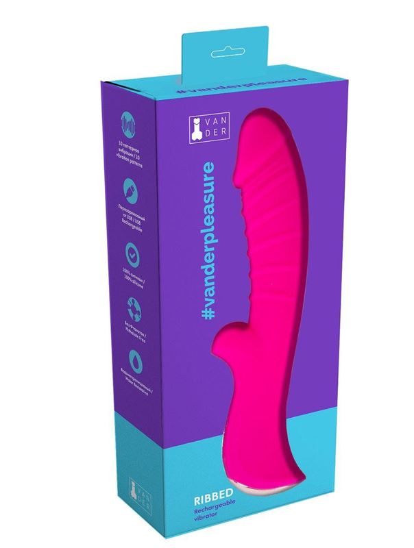 Ярко-розовый вибратор Ribbed с рёбрышками (18 см)
