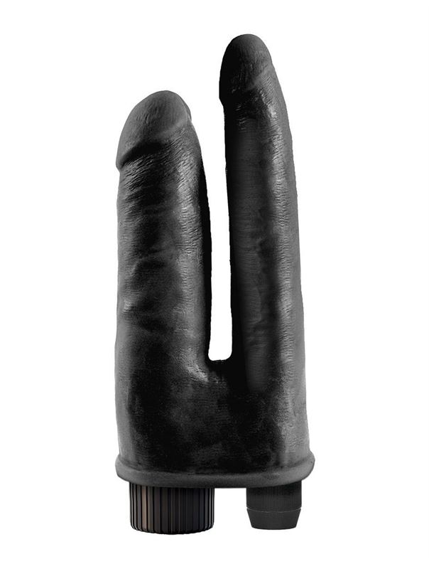 Двойной чёрный вибратор со съемной присоской Double Vibrating Double Penetrator - 23,5 см.