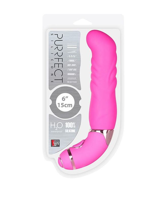 Розовый силиконовый вибратор PURRFECT SILICONE - 6" 10FUNCTIONS (15 см)