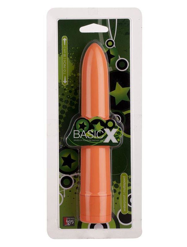 Оранжевый классический вибромассажёр BASICX MULTISPEED VIBRATOR ORANGE 7INCH - 18 см.