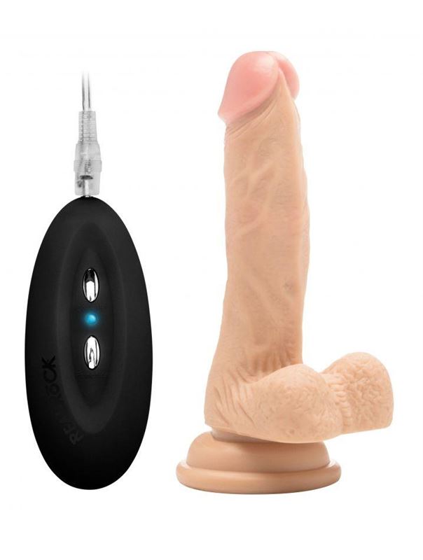 Телесный вибратор-реалистик Vibrating Realistic Cock 7 With Scrotum - 18 см.
