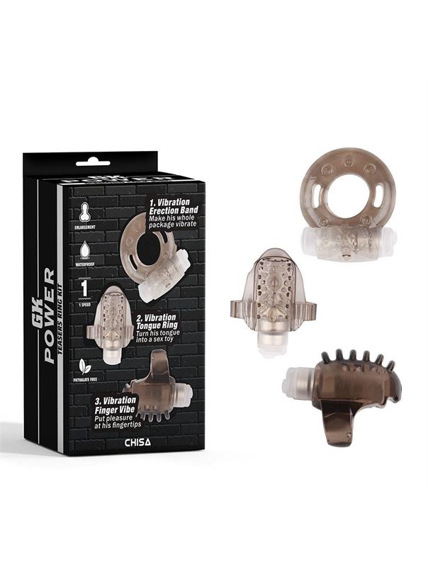 Набор из 3 дымчатых эрекционных колец с вибрацией Teasers Ring Kit