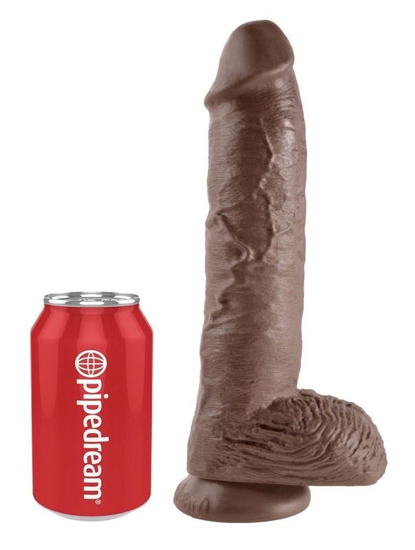Большой коричневый фаллоимитатор с мошонкой 10" Cock with Balls на присоске (25,4 см)