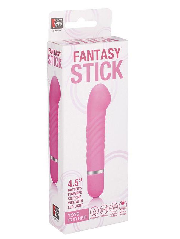 Розовый мини-вибратор с увеличенной головкой и рёбрами NEON FANTASY STICK PINK - 11 см.