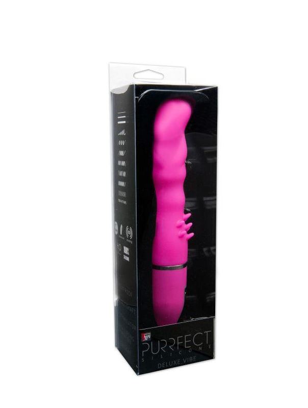 Розовый вибратор PURRFECT SILICONE DELUXE VIBE с шипиками в основании (15 см)