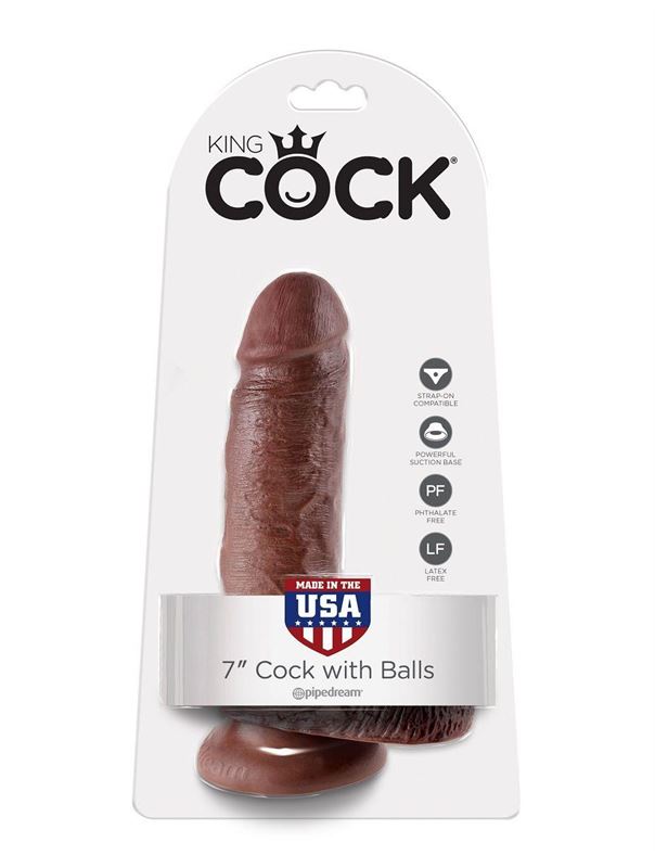 Коричневый фаллоимитатор с мошонкой 7" Cock with Balls (19,4 см)