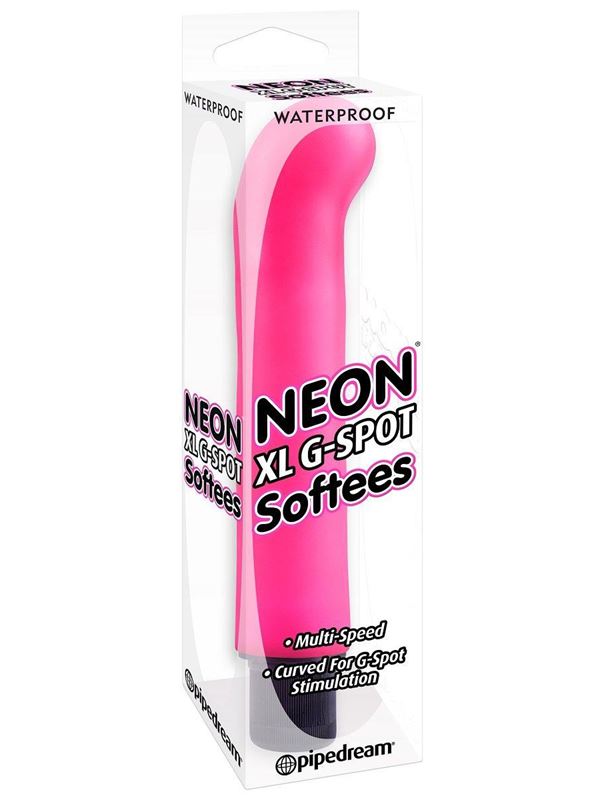 Ярко-розовый вибромассажер XL G-Spot Softees с загнутым кончиком (16,2 см)