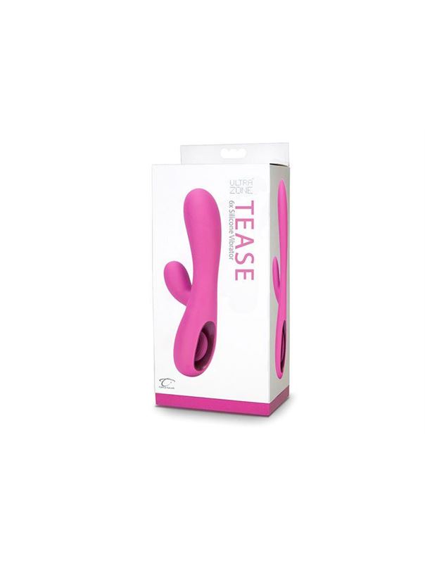 Розовый вибромассажер Tease 6x Rabbit Style со стимуляцией клитора - 17,8 см.