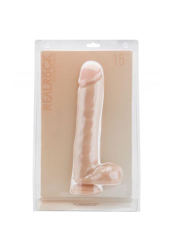 Телесный фаллоимитатор Realistic Cock 15 With Scrotum - 38 см.
