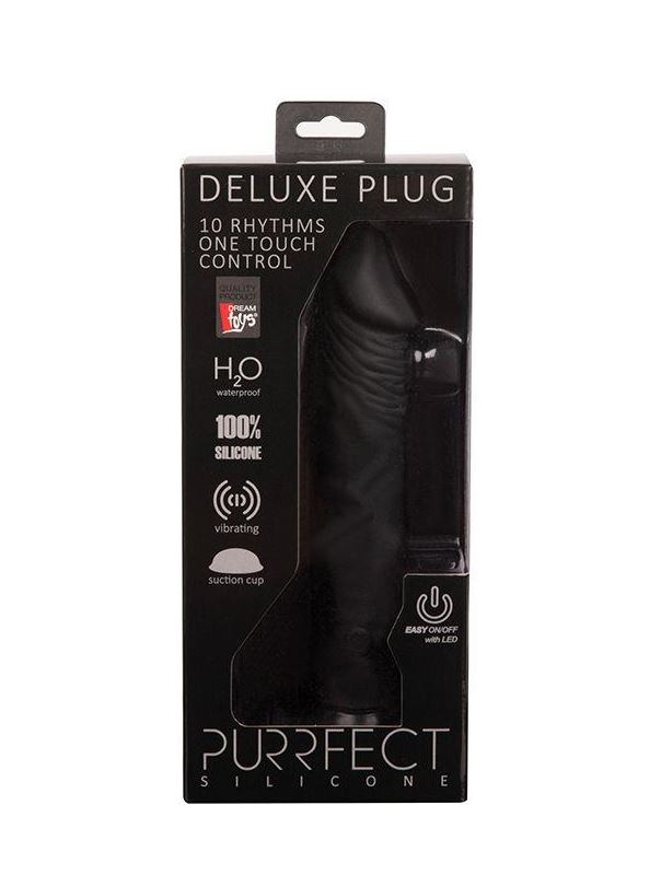 Чёрный вибратор-реалистик PURRFECT SILICONE - ONE TOUCH (22,5 см)