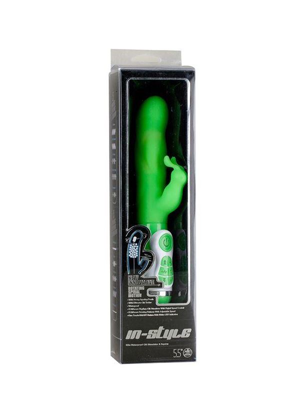 Зеленый вибратор INSTYLE DUO VIBRATOR 5.5INCH с клиторальным стимулятором (14 см)