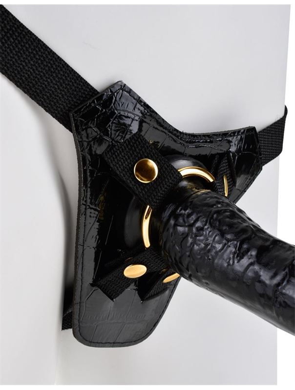 Чёрный с золотом женский страпон Designer Strap-On (18 см)