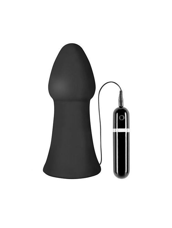 Большая чёрная вибропробка MENZSTUFF VIBRATING BUTTCRASHER CONED - 20 см.