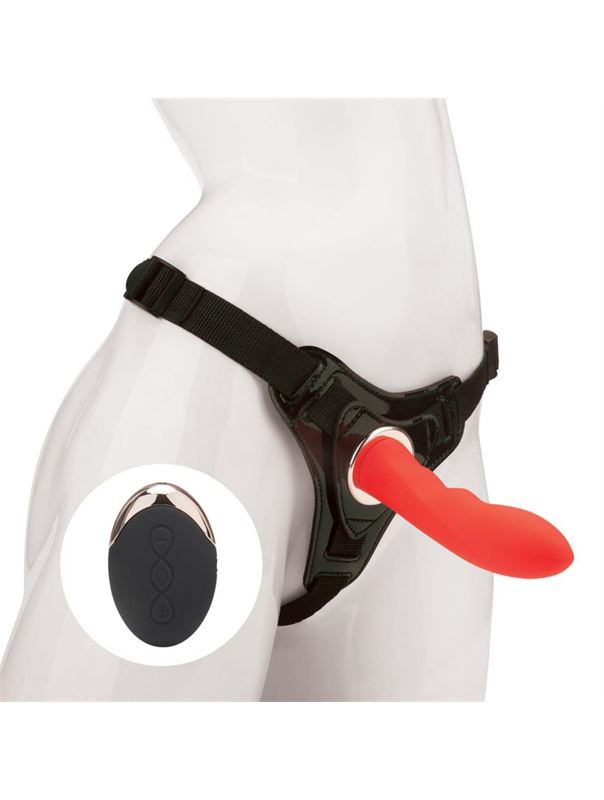Красный женский страпон с вибрацией Vander Wireless Silicone Dong (14 см)